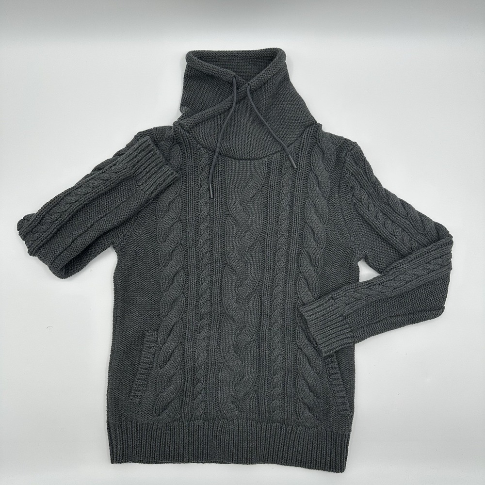L.L.BEAN Women's Small S Double L Mixed-Cable Knit Funnelneck Sweater Gray Grey